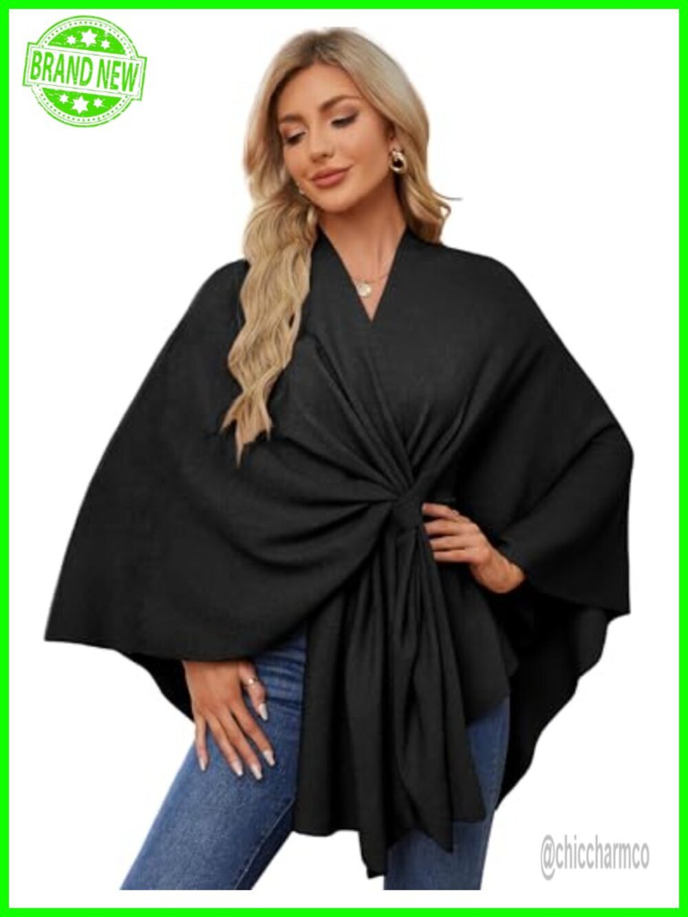 Elegant Shawl Wrap Open Front Poncho Sweater for Women